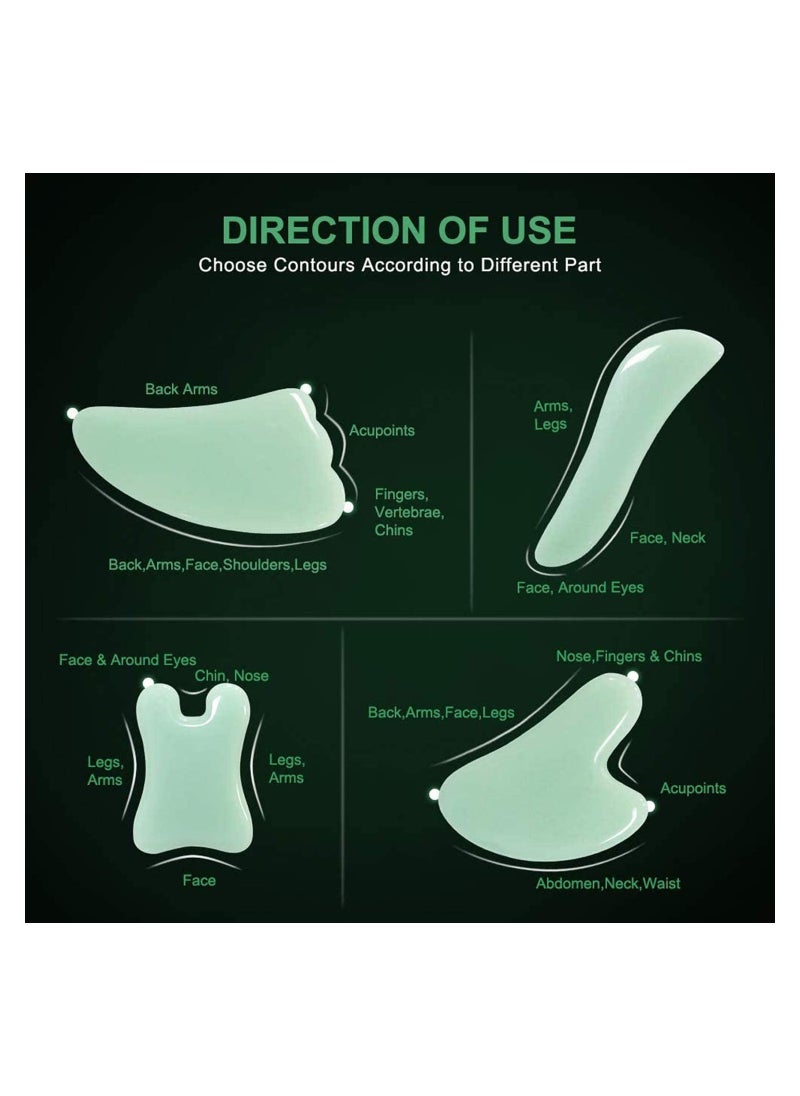 SYOSI - 4PCS Guasha Massage Tool Natural Jade Board Stone Scraping Sets for SPA Acupuncture Physical Therapy Muscle Knots Facial Caring Point Treatment Tissue Lymphatic Drainage - Image 1