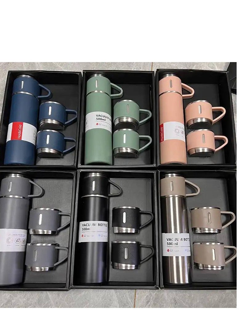 Stainless Steel Thermos Set with 3 Stainless Steel Cups - 500ml - Keeps Hot/Cold | Perfect Winter Gift - Housewarming IR  - Image 5