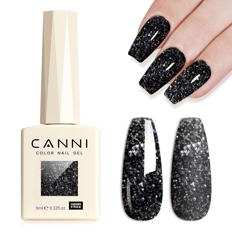 CANNI Glitter Gel Nail Polish â€“ 1pcs 9ml Black Color, Diamond Glitter Series, Soak Off UV LED Gel Nail Polish for DIY Nail Art, Salon or Home Manicure - Image 1