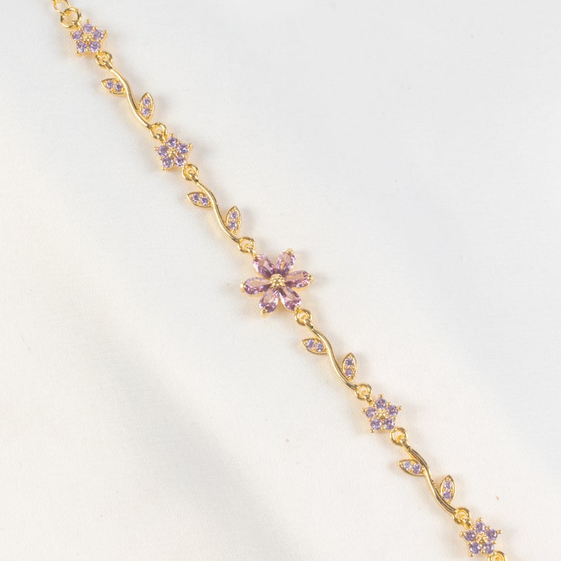 أنسيال ذهب صيني مرصع بفصوص الزيركون البنفسجي شكل وردة - Image 2