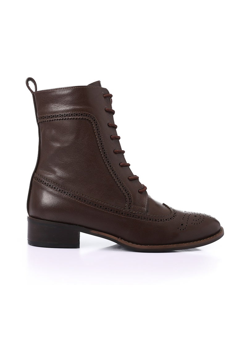 Mr.joe Perforated Pattern Lace Up Ankle Boots - brown  - Image 1