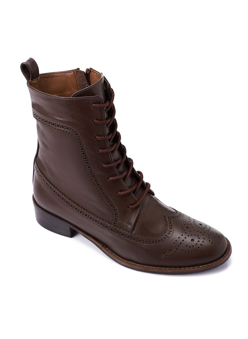 Mr.joe Perforated Pattern Lace Up Ankle Boots - brown  - Image 2