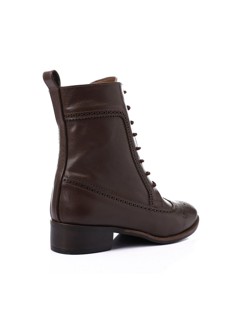 Mr.joe Perforated Pattern Lace Up Ankle Boots - brown  - Image 3