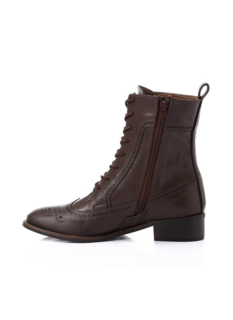 Mr.joe Perforated Pattern Lace Up Ankle Boots - brown  - Image 4