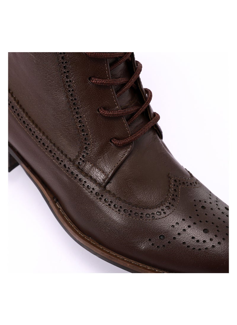 Mr.joe Perforated Pattern Lace Up Ankle Boots - brown  - Image 5