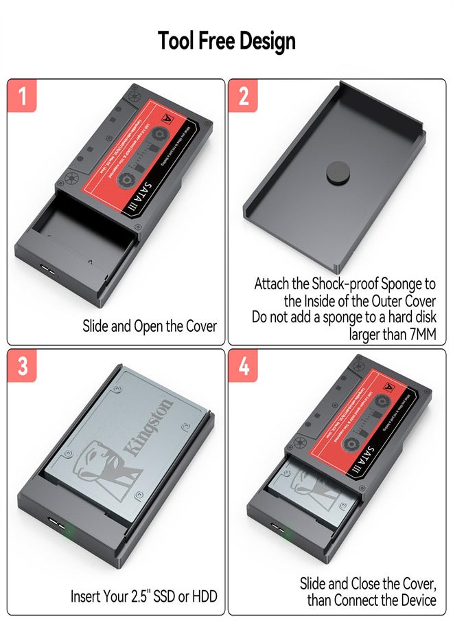 KASTWAVE - علبة محرك أقراص صلبة SSD مقاس 2.5 بوصة، محول SATA إلى USB3.0، علبة محرك أقراص صلبة خارجية تدعم محرك أقراص صلبة SSD مقاس 7 مم و9.5 مم مع UASP بحد أقصى 6 تيرابايت متوافق مع الكمبيوتر المحمول WD Seagate - Image 1