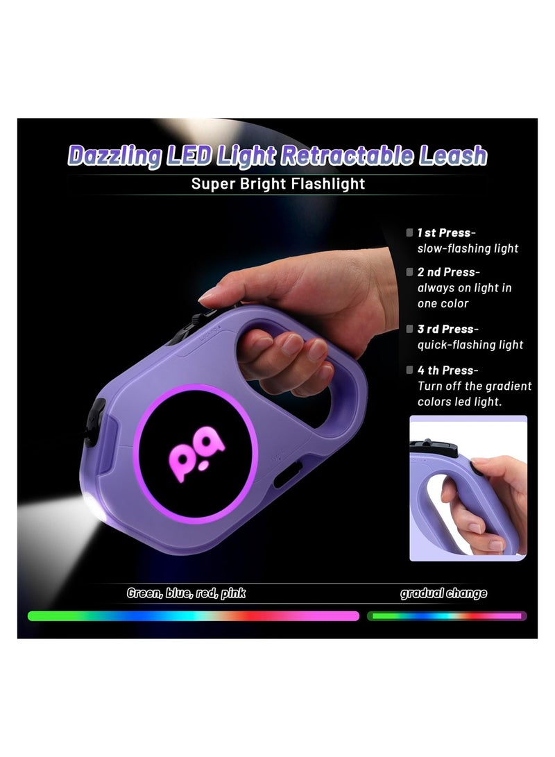 LED Dog Leash for Night Walks 16ft Heavy Duty Nylon Tape Retractable Up to 88lbs with Anti Slip Handle Tangle Free Brake Lock Purple - Image 3