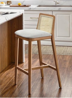 Neo Front Neo Front New Counter Height Bar Stool with Cane Rattan Back and Padded Seat for Home Office Furniture Cafe Bar Hotel Outdoor Indoor Family Party Picinic Improvement Tool  Linen Upholstered B505  - Image 1