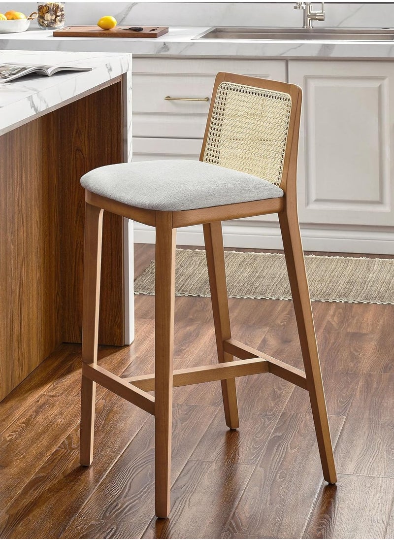 Neo Front Neo Front New Counter Height Bar Stool with Cane Rattan Back and Padded Seat for Home Office Furniture Cafe Bar Hotel Outdoor Indoor Family Party Picinic Improvement Tool  Linen Upholstered B505  - Image 1