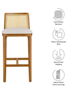 Neo Front Neo Front New Counter Height Bar Stool with Cane Rattan Back and Padded Seat for Home Office Furniture Cafe Bar Hotel Outdoor Indoor Family Party Picinic Improvement Tool  Linen Upholstered B505  - Image 2