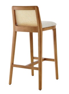 Neo Front Neo Front New Counter Height Bar Stool with Cane Rattan Back and Padded Seat for Home Office Furniture Cafe Bar Hotel Outdoor Indoor Family Party Picinic Improvement Tool  Linen Upholstered B505  - Image 5