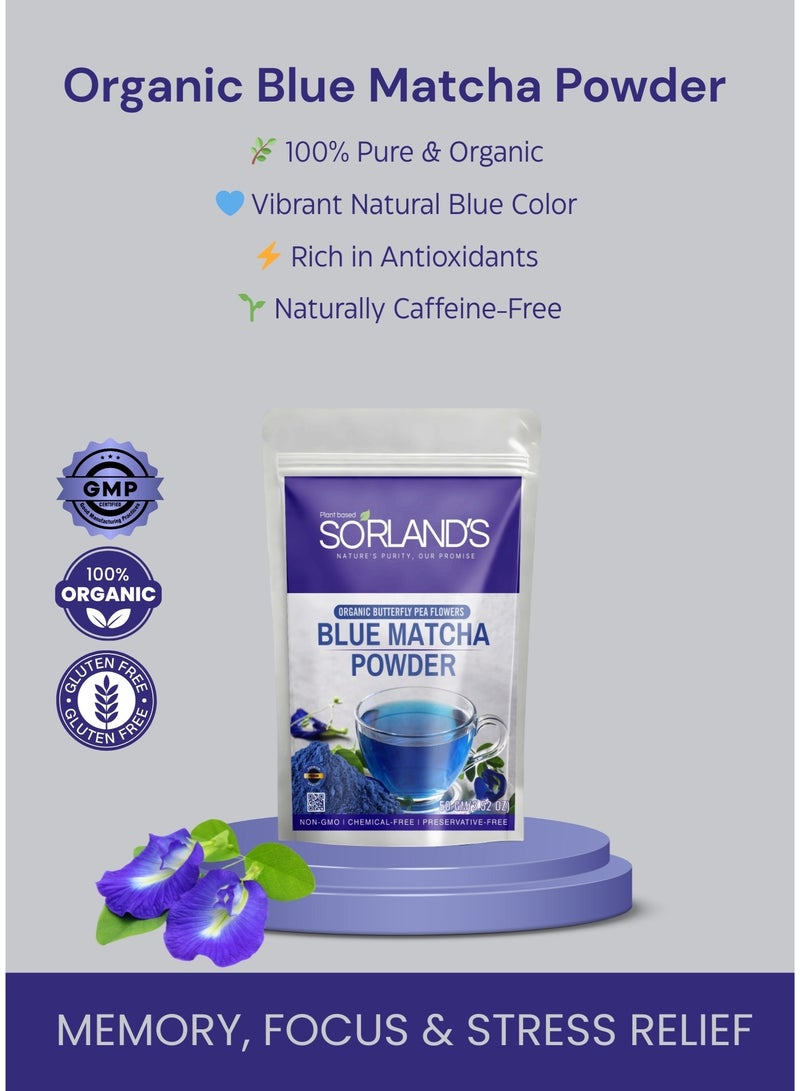 Sorland's Organic Blue Matcha Powder – Butterfly Pea Flower Powder (50g) | Caffeine-Free Herbal Tea | Natural Food Colouring | Non-GMO, Vegan Superfood | Rich in Antioxidants for Hair, Skin & Wellness - Image 2