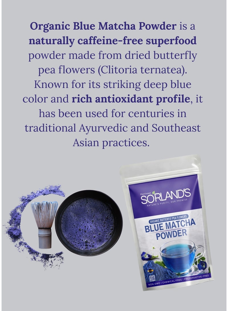 Sorland's Organic Blue Matcha Powder – Butterfly Pea Flower Powder (50g) | Caffeine-Free Herbal Tea | Natural Food Colouring | Non-GMO, Vegan Superfood | Rich in Antioxidants for Hair, Skin & Wellness - Image 3