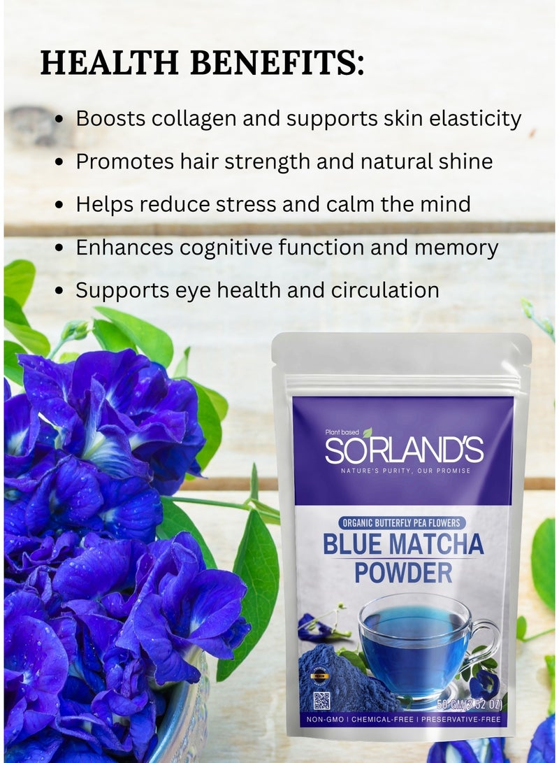 Sorland's Organic Blue Matcha Powder – Butterfly Pea Flower Powder (50g) | Caffeine-Free Herbal Tea | Natural Food Colouring | Non-GMO, Vegan Superfood | Rich in Antioxidants for Hair, Skin & Wellness - Image 5