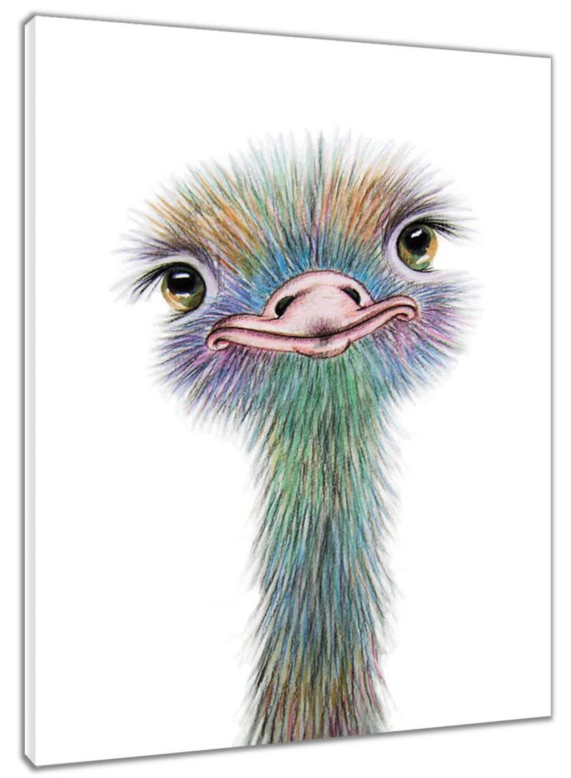 HVEST Ostrich Canvas Wall Art Watercolor Cute Animal Artwork Bird Paintings for Living Room Bedroom Bathroom DecorStretched and Framed Ready to Hang12x16 inches