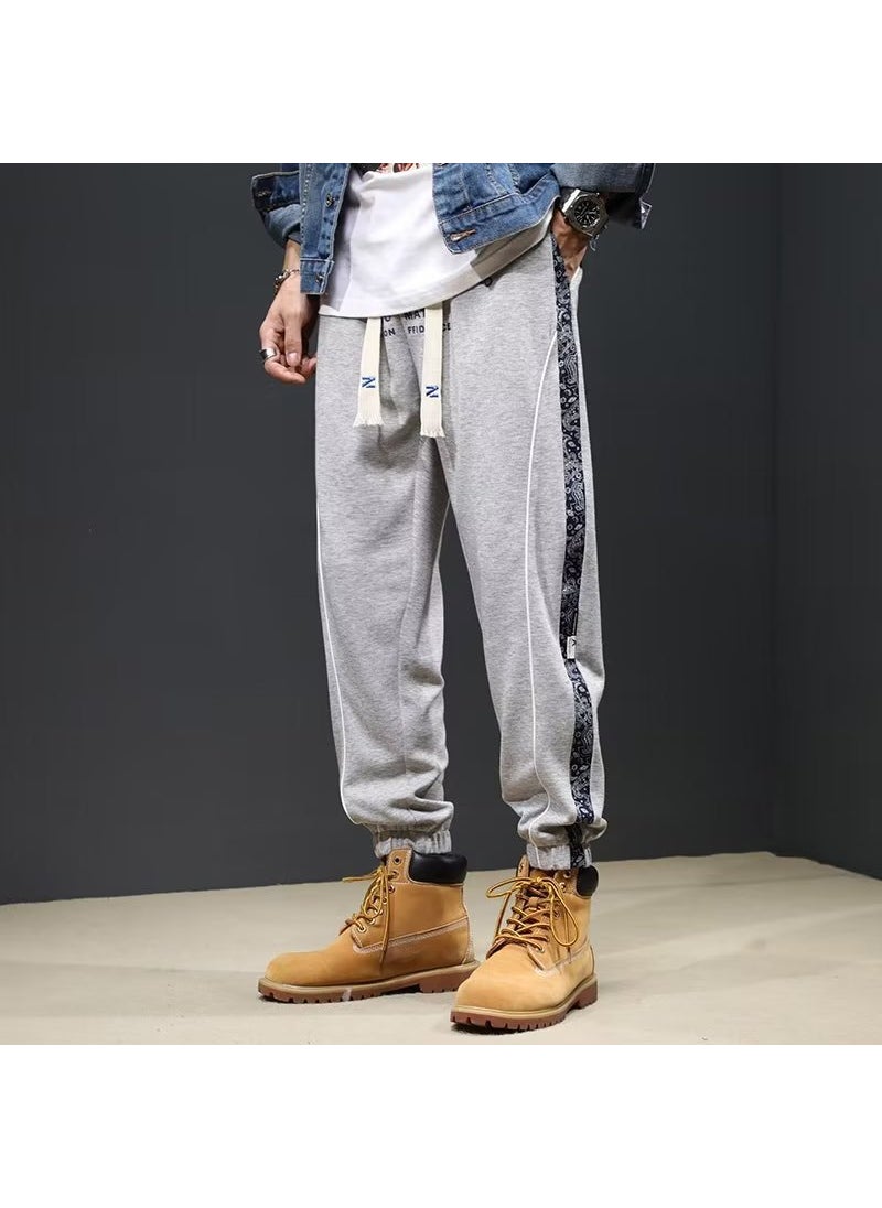 Generic - 2024 New Style American Street Casual Pants For Men Loose Fit Grey Letter Print Cropped Pants Trendy Brand Summer Style Black - Image 1