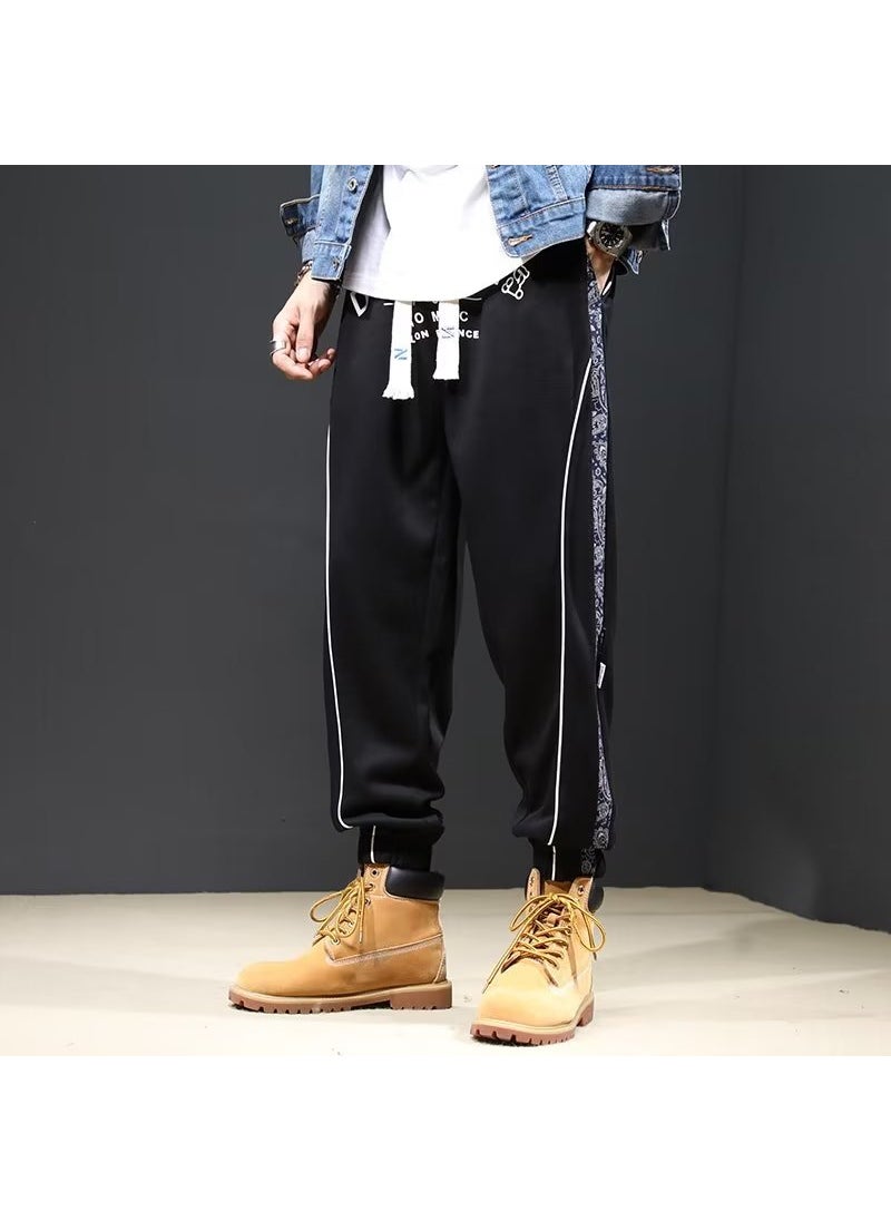 Generic - 2024 New Style American Street Casual Pants For Men Loose Fit Grey Letter Print Cropped Pants Trendy Brand Summer Style Black - Image 1