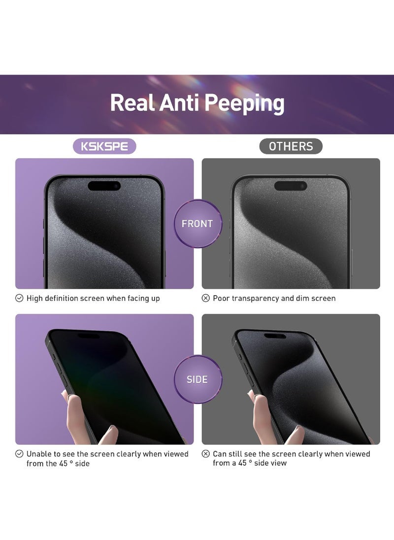 (2 Pcs) Case Privacy Screen Protector for iPhone 15 Pro 2023 9H Anti Spy Dark Tempered Glass Screen Film Guard for iPhone 15 Pro 6.1 Inch 2023 Case Friendly Bubble Free - Image 3