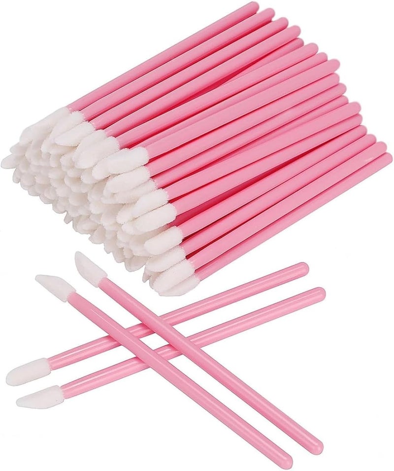 ALMEKAQUZ 100 Pcs Lip Brushes,Lip Gloss Wands Lint Free Makeup Applicator Brush Beauty Tool (Pink) - Image 1