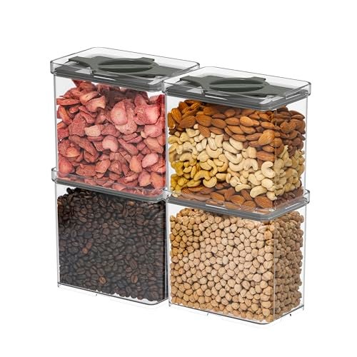 Prestoor 4-Pack Airtight Pantry Containers, 1.9 QT / 1.8 L Clear Food Storage Jars with Leakproof Twist-Lock Lids, Detachable Lid for Easy Cleaning, Cereal, Pasta, Rice, Oats, Snack Storage -Black - Image 1