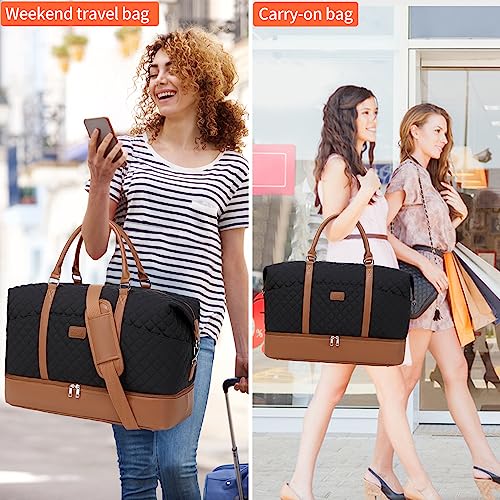 Stuery Weekender Bags for Women with Toiletry Bags Large Overnight Bags Travel Duffel Bag Carry On Shoulder Weekend Tote with Shoe Compartment and Wet Pocket - Image 2