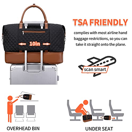 Stuery Weekender Bags for Women with Toiletry Bags Large Overnight Bags Travel Duffel Bag Carry On Shoulder Weekend Tote with Shoe Compartment and Wet Pocket - Image 5