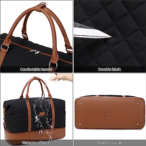 Stuery Weekender Bags for Women with Toiletry Bags Large Overnight Bags Travel Duffel Bag Carry On Shoulder Weekend Tote with Shoe Compartment and Wet Pocket - Image 4