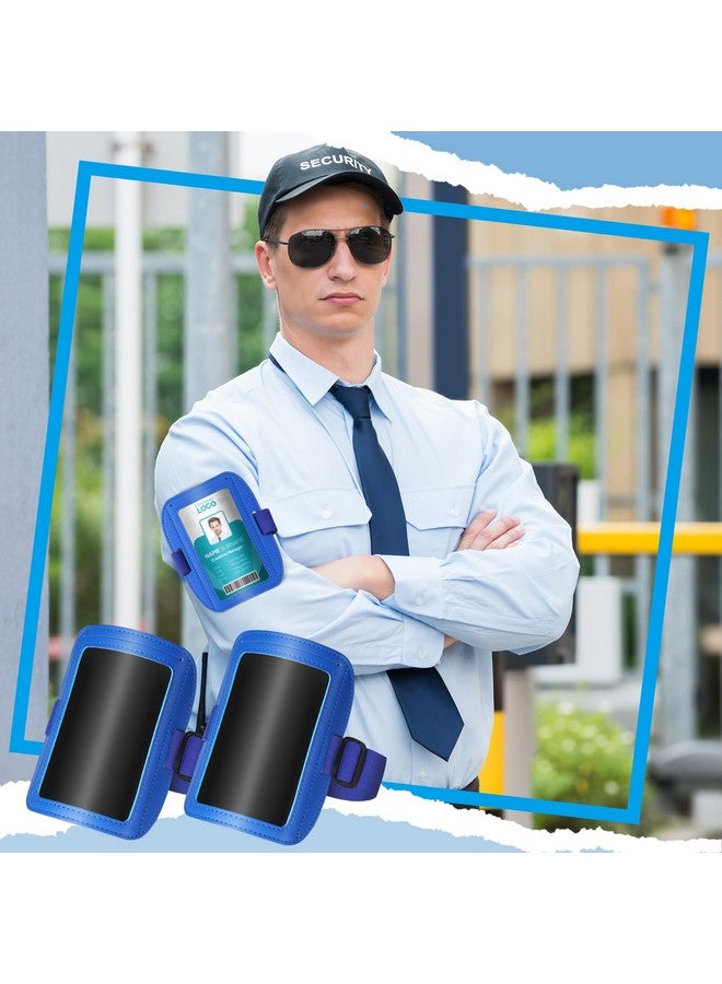 Geelin 2 Pcs Leather Arm Id Badge Holder For Men Adjustable Armband Badge Holder With Elastic Arm Band Id Badge Holders Waterproof Ski Pass Holder For Work Postcards Office Business Supplies (Blue) - Image 4