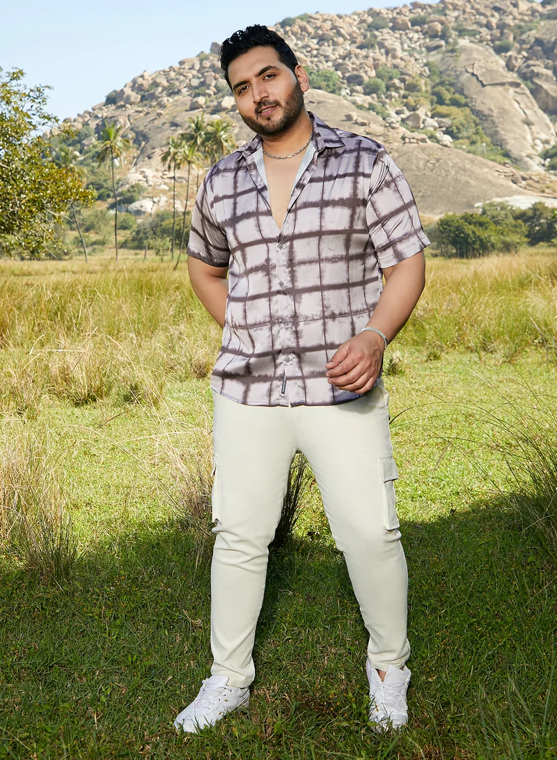 Instafab Plus Instafab Plus Men's Charcoal Grey Dye-Graph Satin Shirt For Casual Wear | Spread Collar | Short Regular Sleeves | Button Closure | Plus Size Shirt Crafted With Comfort Fit For Everyday Wear