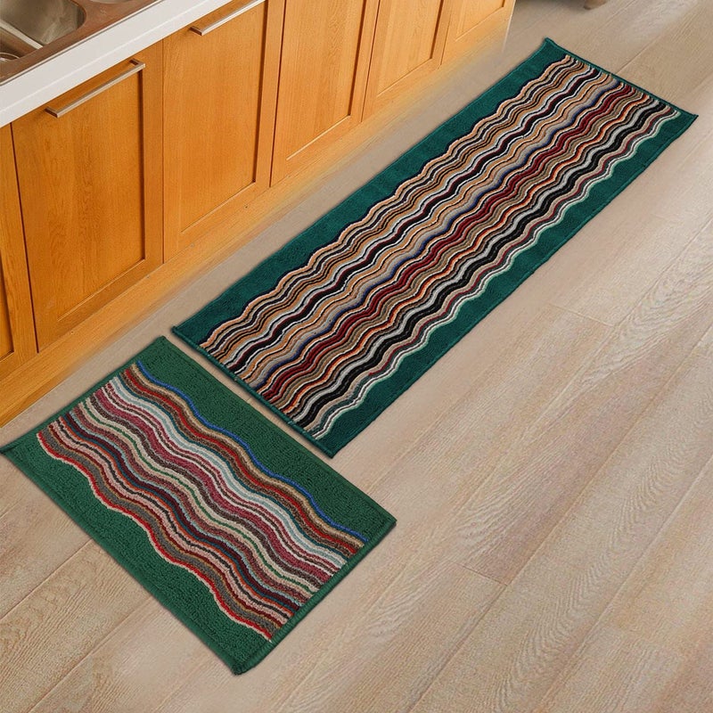 Status Contract Anti Skid Washable Micro Polyester Luxury Floor Door Mat Runner, Combo Set of 2 Pcs (Green) - Image 1