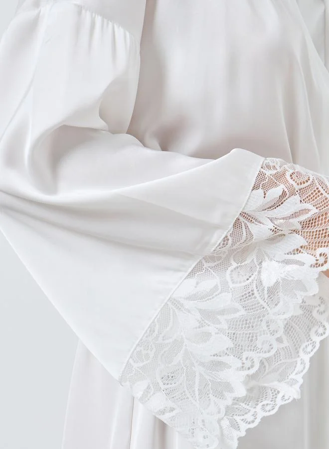 Styli Lace Trim Satin Robe