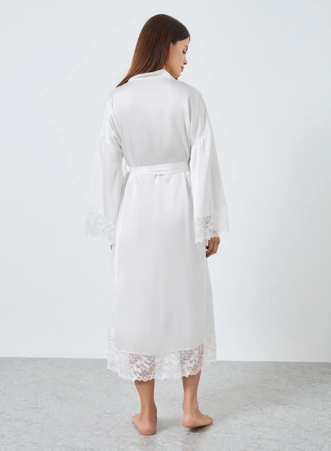 Styli Lace Trim Satin Robe