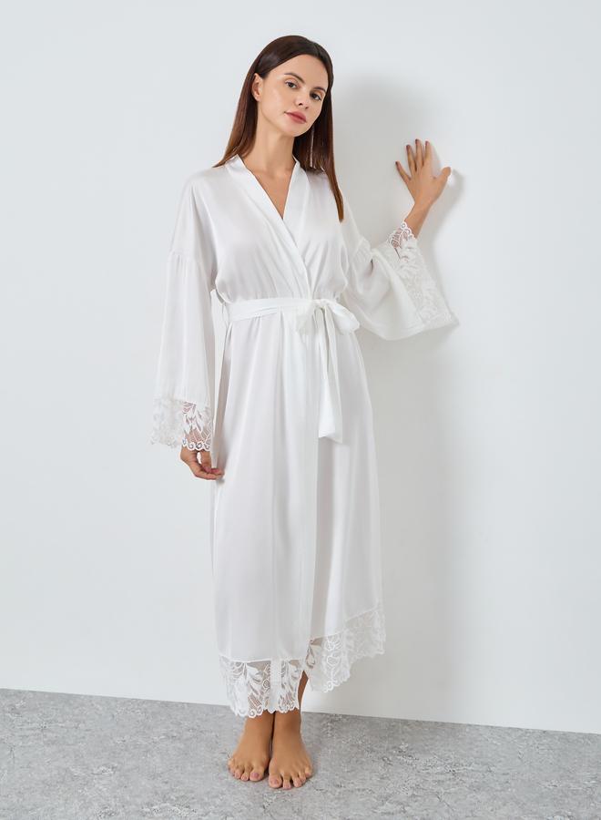 Styli Lace Trim Satin Robe - Image 1