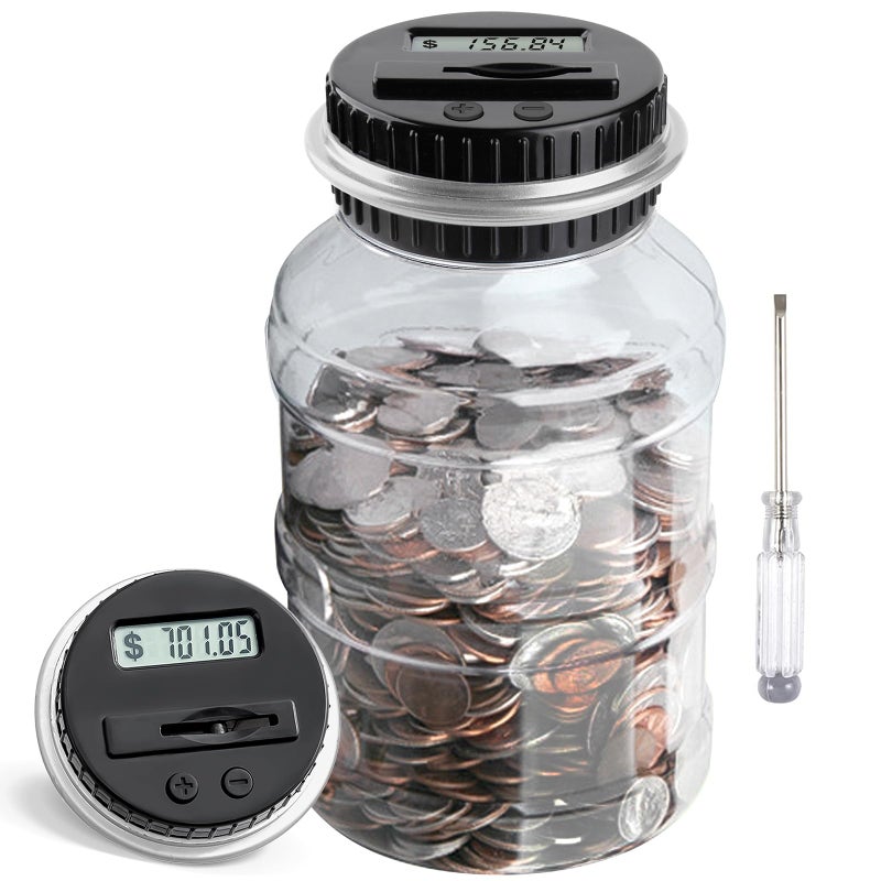 Vcertcpl Large Piggy Bank for Boys Adults, Vcertcpl Digital Coin Counting Bank with LCD Counter, 1.8L Capacity Coin Bank Money Jar for Adults, Designed for All US Coins (Silver) - Image 1