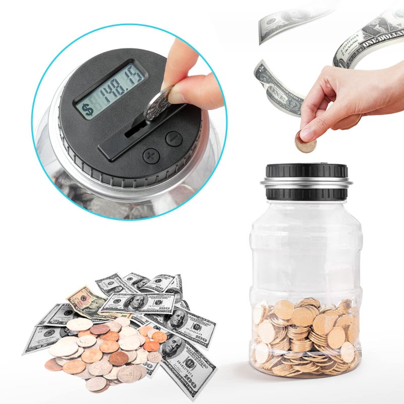 Vcertcpl Large Piggy Bank for Boys Adults, Vcertcpl Digital Coin Counting Bank with LCD Counter, 1.8L Capacity Coin Bank Money Jar for Adults, Designed for All US Coins (Silver) - Image 5