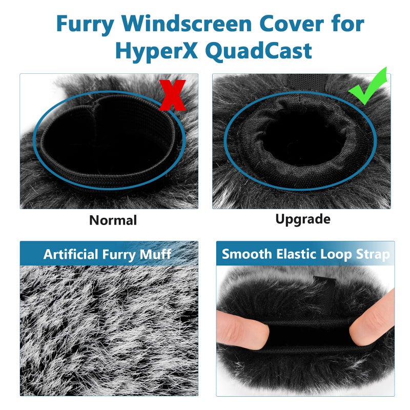 ChromLives Pop Filter for Hyperx Quadcast s, Mic Foam Cover+Furry Wind Muff Compatible with Hyperx Quadcast s Microphone Pop Filter Windscreen Cover for Indoor/Outdoor Use,Combo 2Pack - Image 4