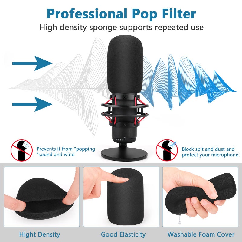 ChromLives Pop Filter for Hyperx Quadcast s, Mic Foam Cover+Furry Wind Muff Compatible with Hyperx Quadcast s Microphone Pop Filter Windscreen Cover for Indoor/Outdoor Use,Combo 2Pack - Image 3