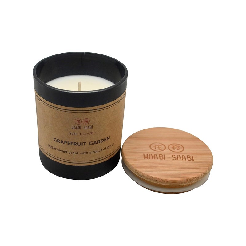 WAABI-SAABI WaabiSaabi Grapefruit Garden Scented Jar Candle BitterSweet with a Touch of Citrus Bamboo Lid Paraffin Wax Premium Fragrance for Gifting Aromatherapy Home Dcor 40 Hour Burn Time - Image 1