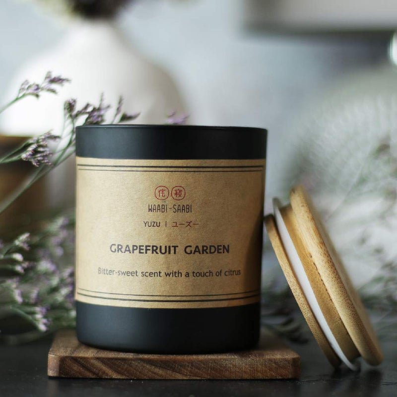 WAABI-SAABI WaabiSaabi Grapefruit Garden Scented Jar Candle BitterSweet with a Touch of Citrus Bamboo Lid Paraffin Wax Premium Fragrance for Gifting Aromatherapy Home Dcor 40 Hour Burn Time - Image 3