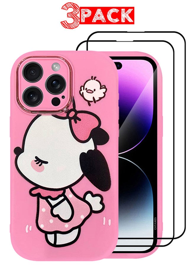 CATANES 3 Pack for iPhone 14 Pro Max Case Cover and 2 Screen Protectors Cartoon Case Unique Design for Women Girls with Camera Lens Protection P01 - Image 1