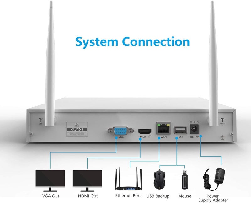 Tomvision Expandable 10CH Wireless CCTV Security House Camera System 10CH 2K/5MPNVR Kits + 4 Pack 3.0MP HD Antenna IP Network WiFi Mic Camera Night Vision Remote Access Motion Detection(White+1TB) - Image 3