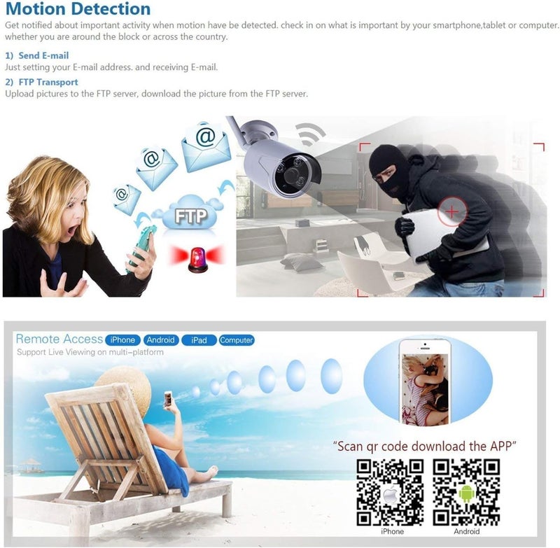 Tomvision Expandable 10CH Wireless CCTV Security House Camera System 10CH 2K/5MPNVR Kits + 4 Pack 3.0MP HD Antenna IP Network WiFi Mic Camera Night Vision Remote Access Motion Detection(White+1TB) - Image 2