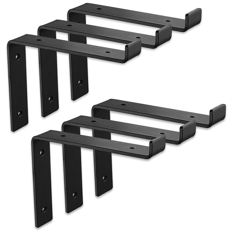 Batoda 8?Shelf Brackets With Lip (Match 7.25"" Board) - 6 Pcs Z Shelf Bracket Black - Heavy Duty Hook Brackets For Shelves - Wall Mounted Support For Diy - Shelving Hardware Included (Pack 6)