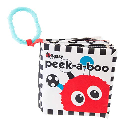 Sassy Peek-a-Boo Activity Book with Attachable Link for On-The-Go Travel, Sensory Play, Black & White, Ages 0+ Months - Image 3