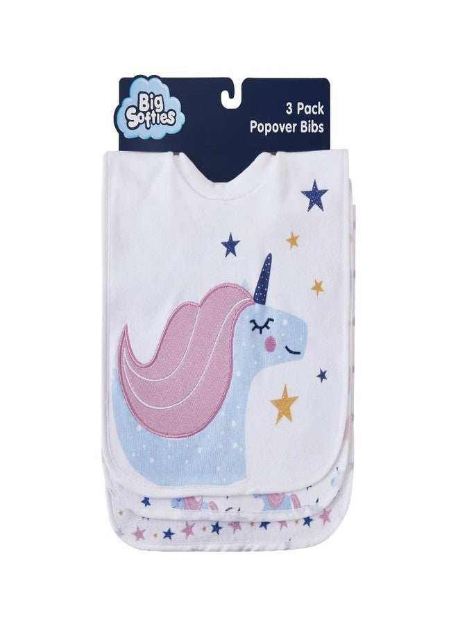 Big Softies Popover Bibs-Unicorn|Printed & Applique Embroidery|Soft Stretchable Rib Neck|Blended Cotton|Ultra Soft & Super Absorbent|For Drooling, Teething & Feeding|For Girls 6-36 Months|Pack of 3 - Image 1