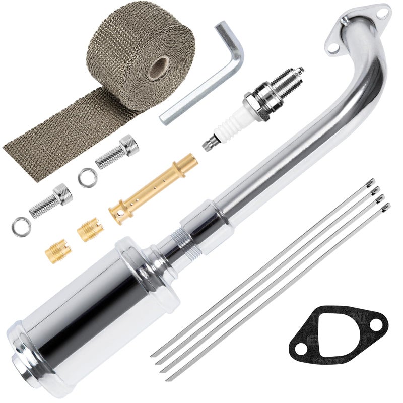 SOFO Upgraded Exhaust Header Pipe Muffler for Predator 212cc Coleman CT200u BT200X KT196 B200R Baja MB200 Go Kart Mini Bike for 196cc 224cc 200cc Performance Parts wHeat Shield Tape