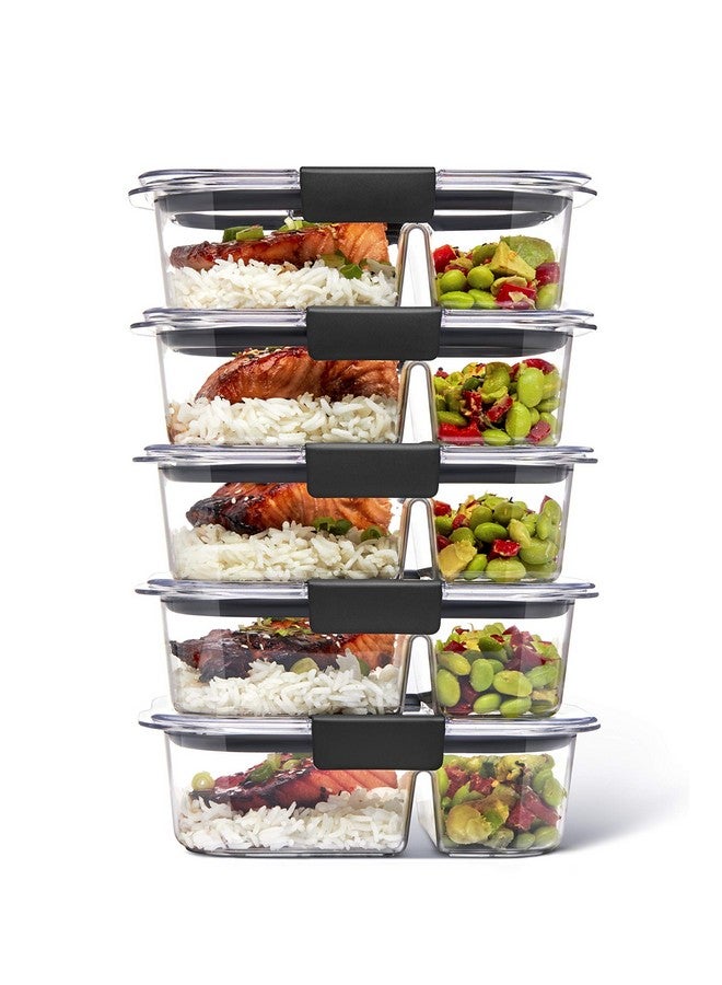 Rubbermaid حاويات تحضير الوجبات من روبيرماند، حاويات تخزين الطعام ذات قسمين، 2.85 كوب، 5-pack، خالية من BPA، شفافة/رمادية - Image 1