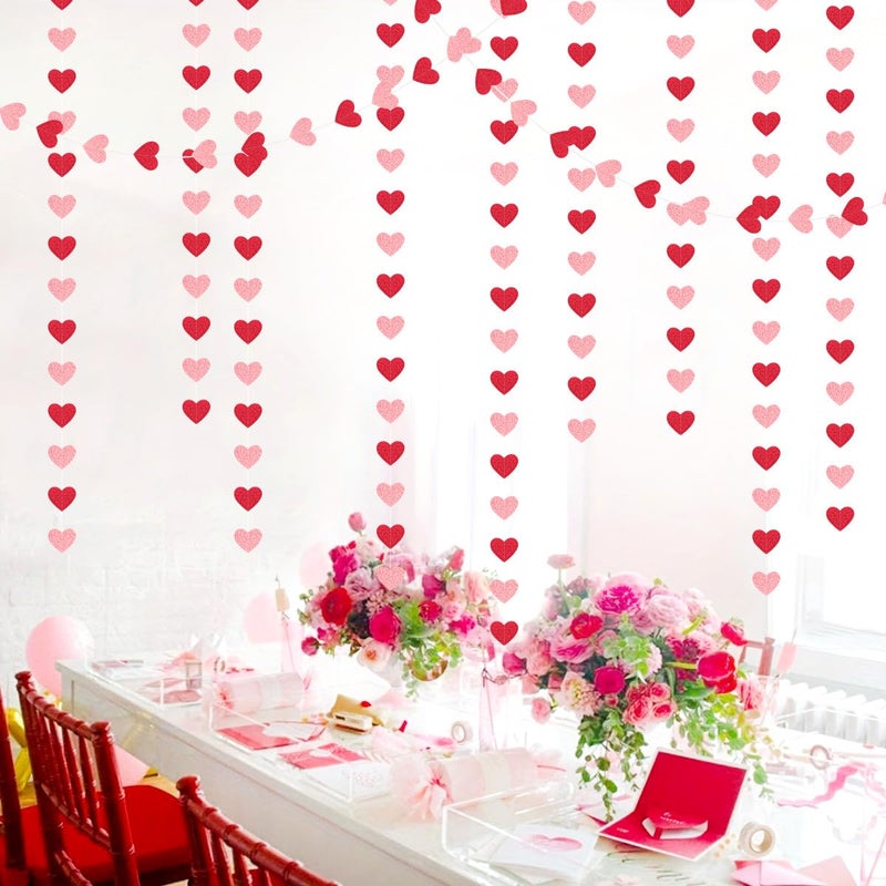 Hugfond Galentines Red Pink Valentines Party-Decorations - 52Ft Heart Garland Streamers Paper Banner Proposal Anniversary Romantic Birthday Baby Shower Rustic Wedding Hanging Ornaments Decor Hugfond - Image 2