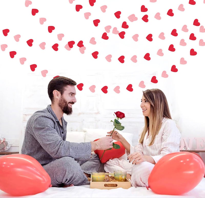Hugfond Galentines Red Pink Valentines Party-Decorations - 52Ft Heart Garland Streamers Paper Banner Proposal Anniversary Romantic Birthday Baby Shower Rustic Wedding Hanging Ornaments Decor Hugfond - Image 4