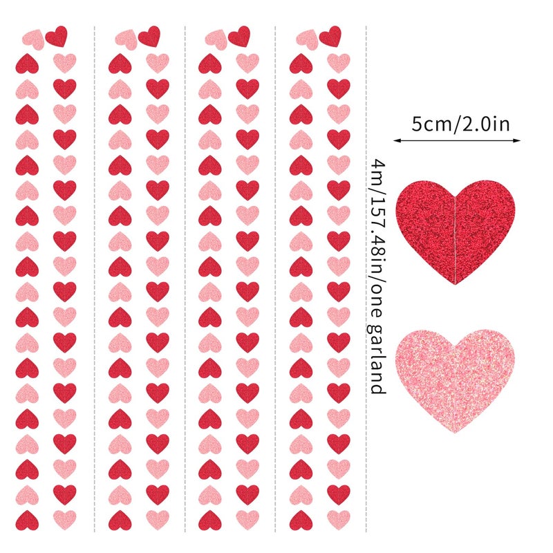 Hugfond Galentines Red Pink Valentines Party-Decorations - 52Ft Heart Garland Streamers Paper Banner Proposal Anniversary Romantic Birthday Baby Shower Rustic Wedding Hanging Ornaments Decor Hugfond - Image 3
